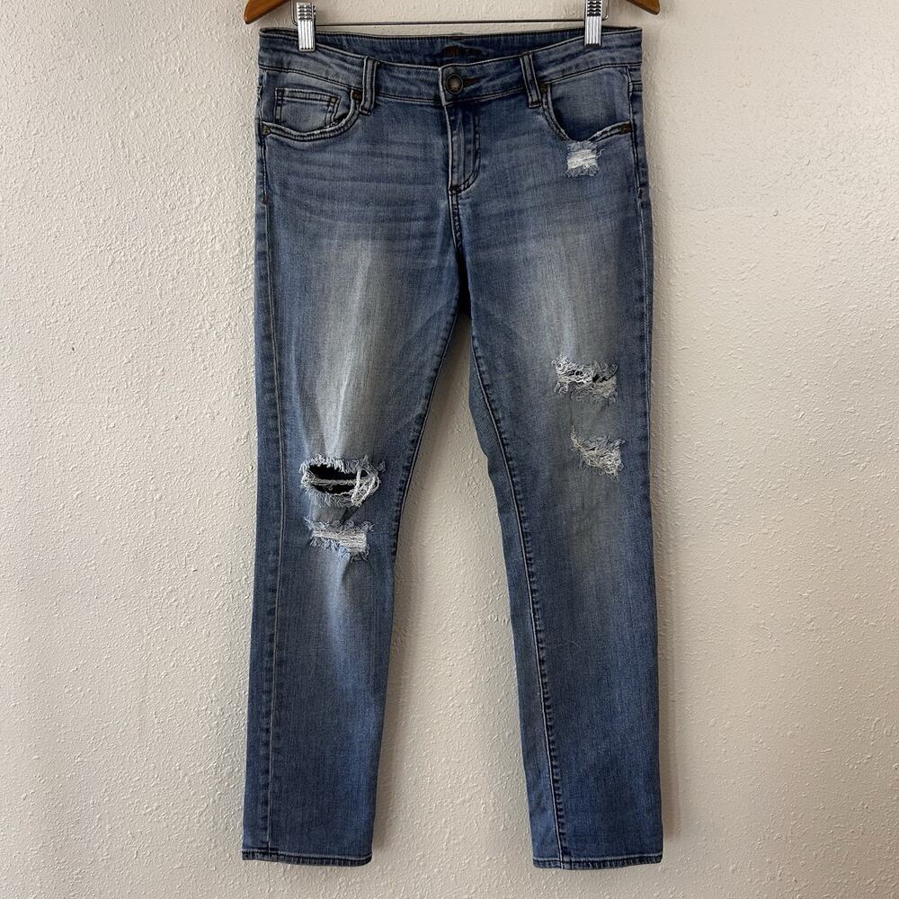 Kut From The Kloth Womens Distressed Boyfriend Denim Jeans 6 Light Wash